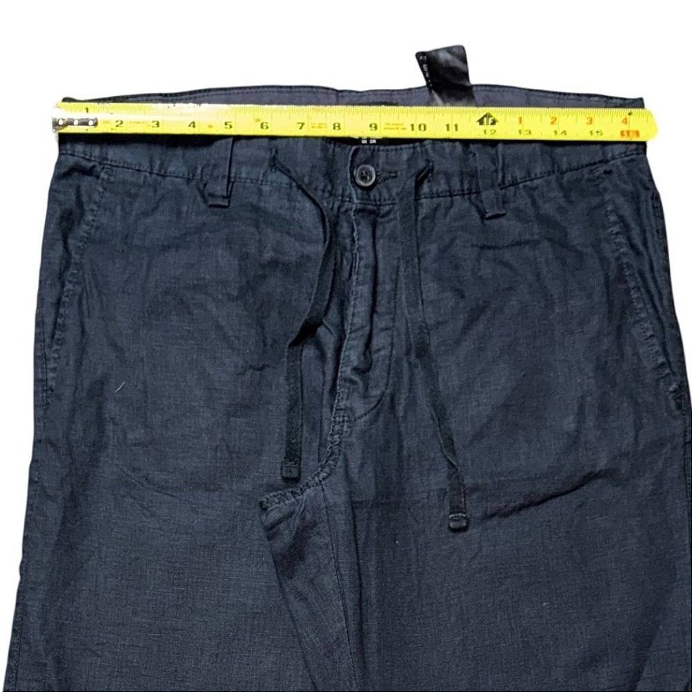 H&M Black 100% Linen Straight Leg Drawstring Pants 33R Womens Mens Casual - Picture 4 of 13